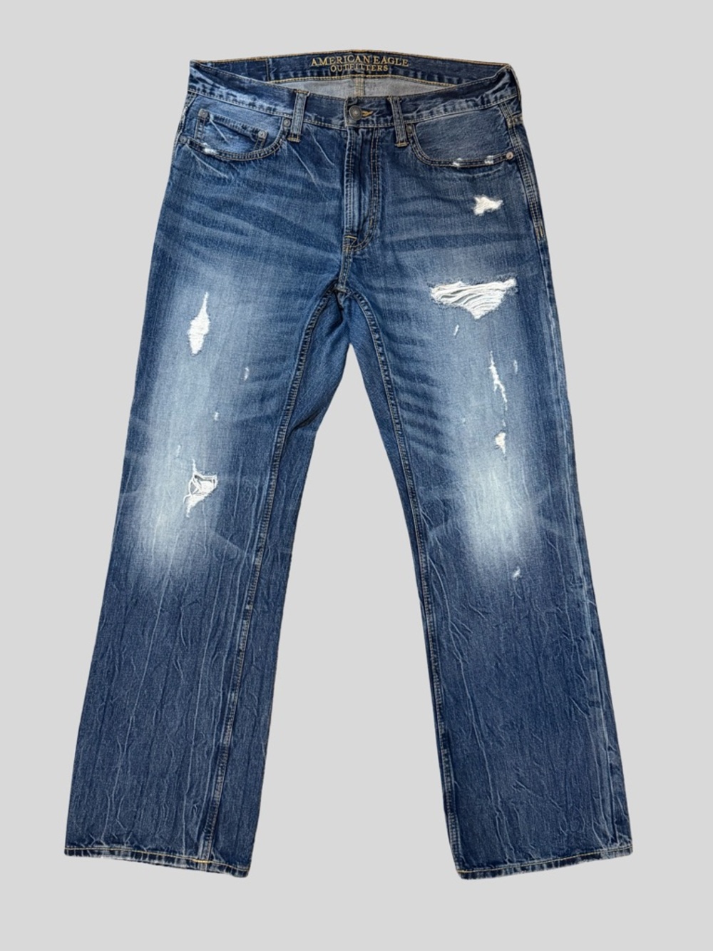 American Eagle Outfitters Men's Distressed Blue Straight Jeans